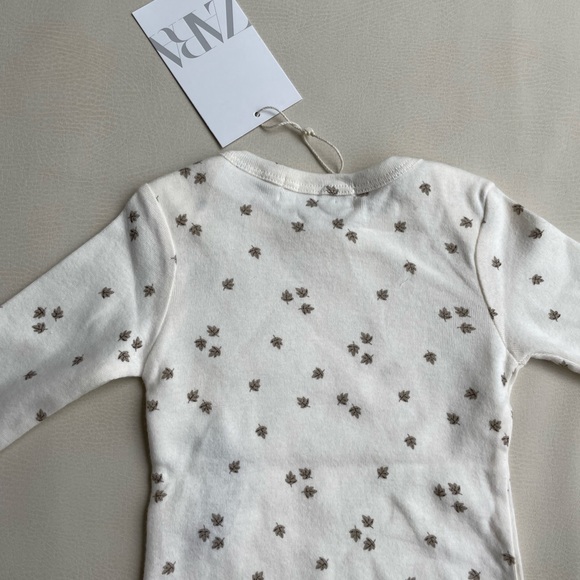 Zara Baby Cotton Leaf Print Onesie Size 1-3 month - Picture 7 of 9